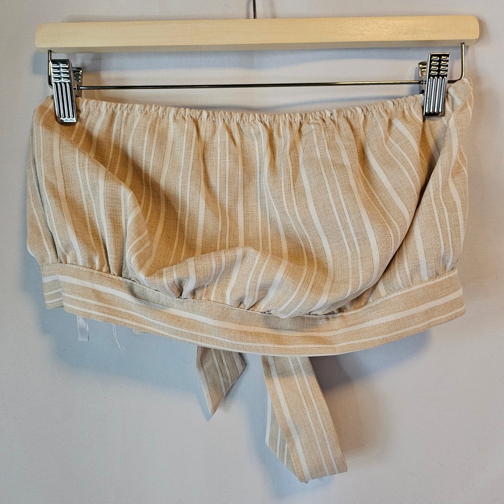 by the way. Bandeau‎ Crop Top Medium Tan White Striped Coastal Boho festival
